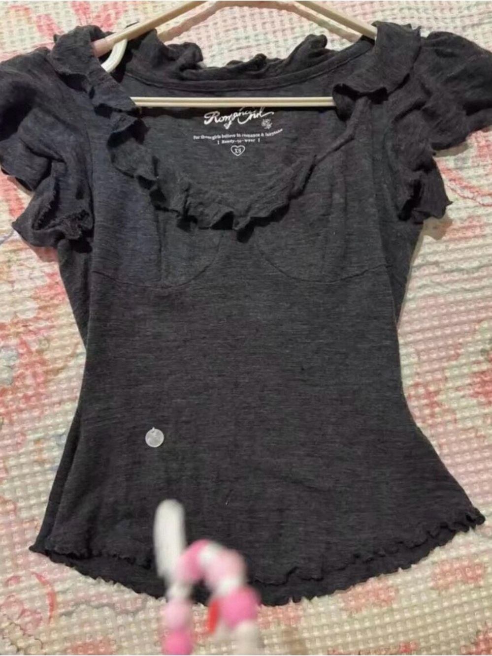 Romantic Ruffle Short Sleeve Top - Charcoal